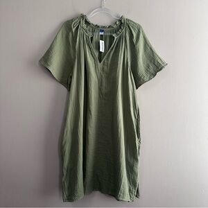 Old Navy Green Crinkle Cotton Gauze Mini Swing Dress Womens Large Casual Relaxed